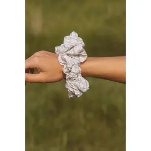 Creamy Blue Grid Jumbo Scrunchie