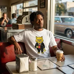 Grumpy Boss Cat Graphic Tee - Funny Office Humor Coffee Lover T-Shirt - US Local Shipping