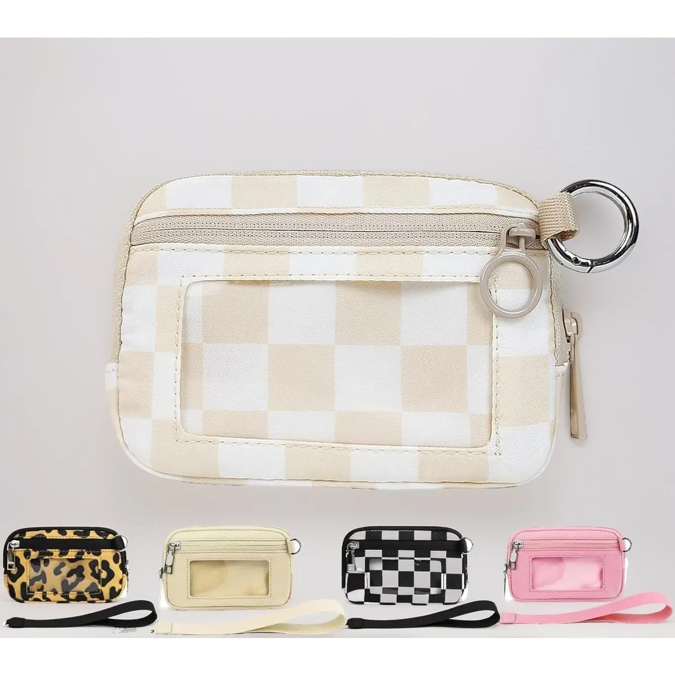 Women's Iris Pouch Wristlet - Waterproof Nylon Compact Zip Card Case with ID Window, Key Storage Keychain for Sports & Outdoor Protective Gear (Yellow Lattice)