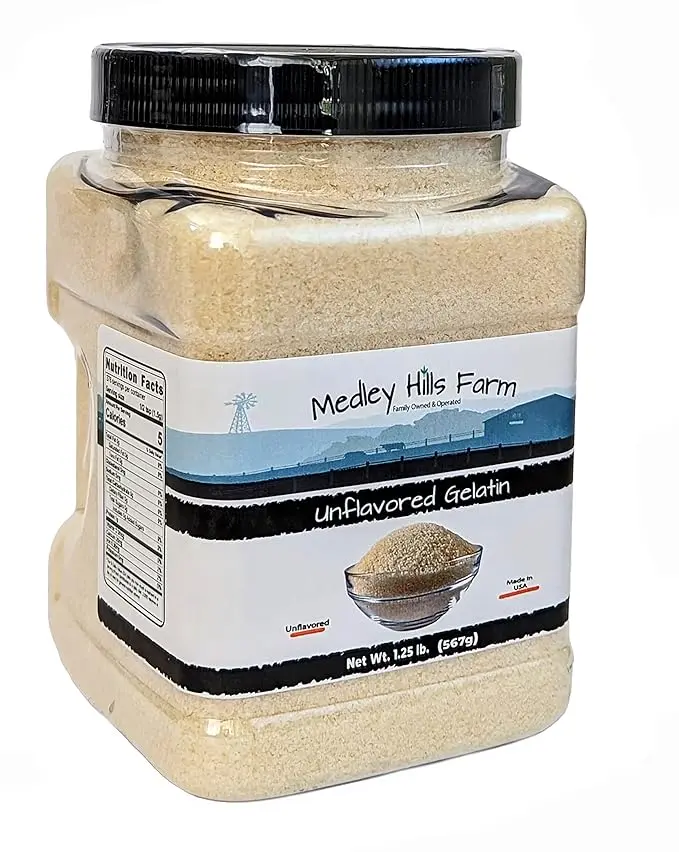 Unflavored Gelatin by Medley hills farm 1.25 lbs. in Reusable Container - Gelatin powder unflavored thickening agent. Made in USA