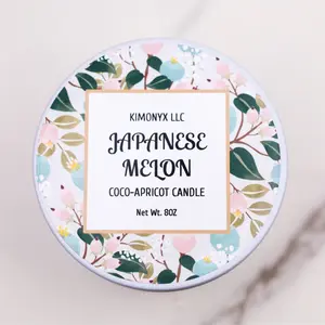 8oz Japanese Melon Coconut Apricot Candle in White Tin Jar with Dried Flowers