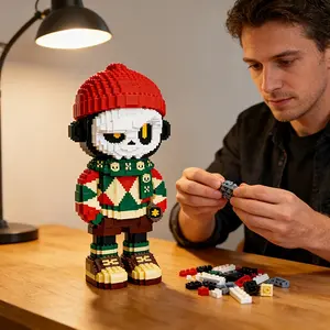 Cute Bear Puzzle Building Blocks Decoration, Brick, Ideal Gift for Thanksgiving Christmas Halloween Easter, Home Office Party Decor