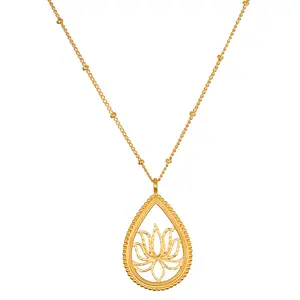 Satya Jewelry Lotus Necklace Open to Possibilities 18kt Gold Plate Teardrop Pendant 26x19mm Chain 18" + 3" Extension One Year Warranty NG02 28-L18