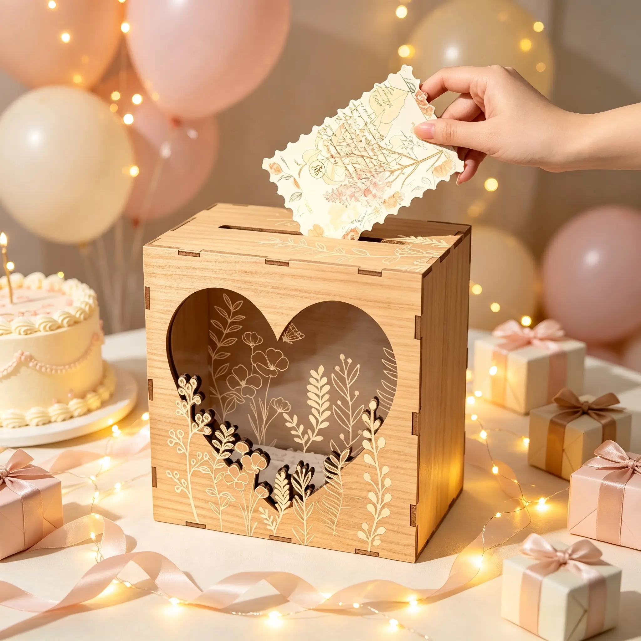 1pc Wedding Card Box, Wedding Card Box Set, Cards Boxes for Wedding Receptions , 9.8 Inch Diaper Raffle Box for Baby Showers Birthday Retirement Anniversary Decoration Voting Graduation