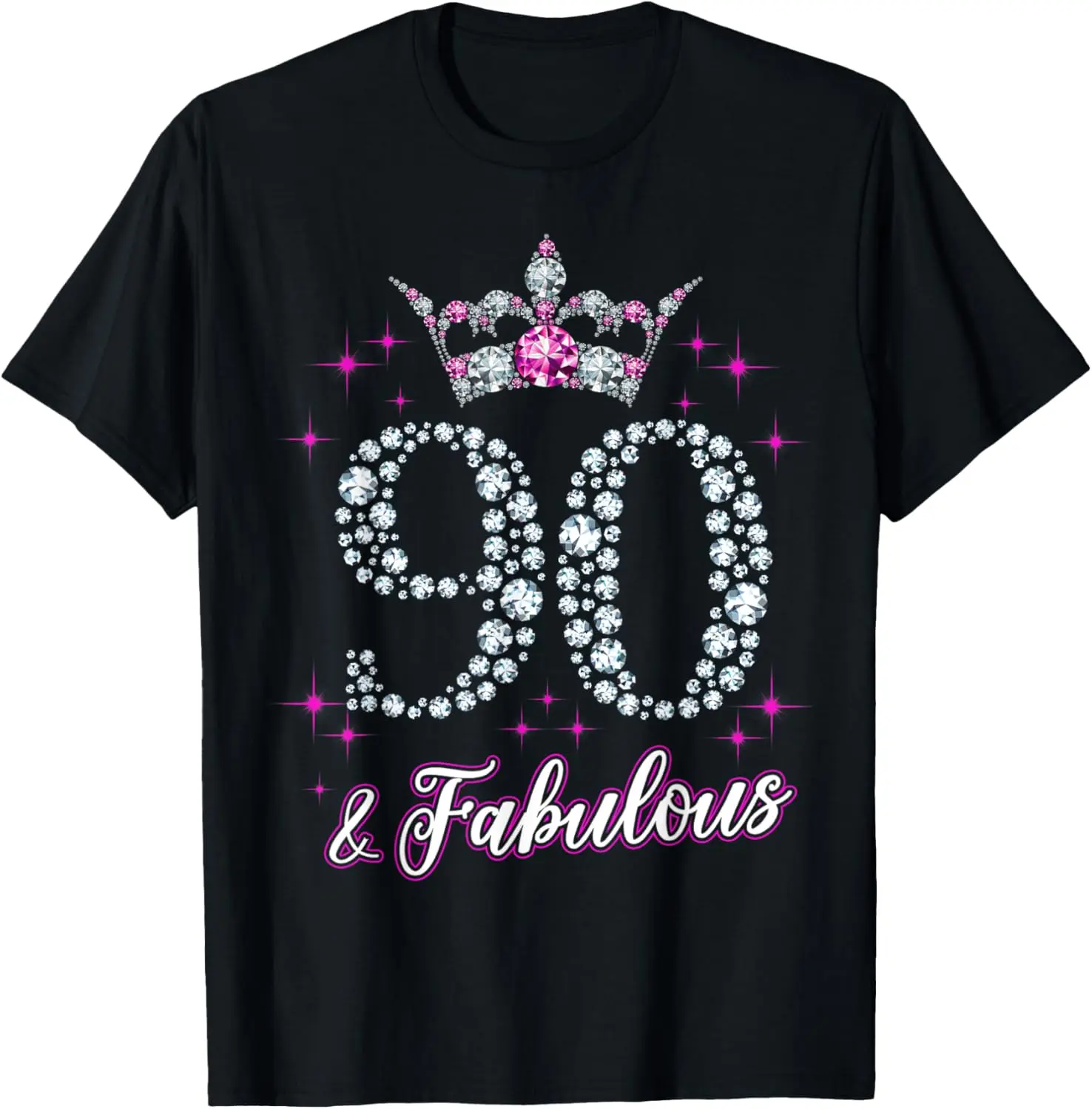 Women's 100% Cotton Short-Sleeve Casual Everyday Graphic T-Shirt, 90 and Fabulous 1929 90th Birthday Gift for Ladies, Shortsleeve, Lady, Top, Tshirt, Playful Look, Distressed, Vintage