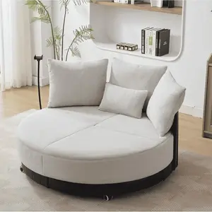 52.75in Sturdy Oversized Round 360° Swivel Sofa - Armless Swivel Chair, Anti-Wrinkle Polyester & Wood Gray Indoor Furniture, Adjustable Phone Stand, Rotating Plastic Pulley, 102.08lbs - Ideal for Primary Living Space, Reading Nook