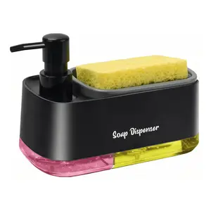 3-in-1 Kitchen Soap Dispenser Set | Dual Pump for Dish & Hand Soap+Sponge Detergente Dispensador Caddy Holder I Countertop Organizer for Kitchen Sink | Keeps Your Sink Clean & Tidy Black/White