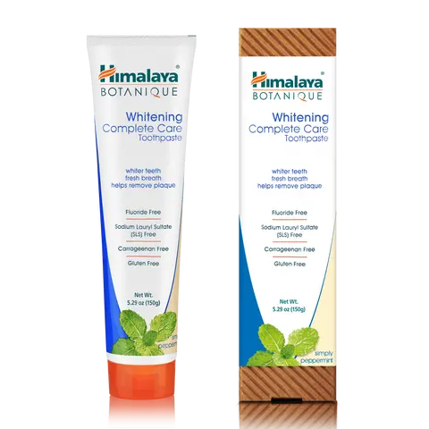 Himalaya Botanique Whitening Complete Care Toothpaste, Simply Peppermint, Fluoride & SLS Free, Papaya Enzymes, Neem & Xylitol, Vegan, 5.29 oz