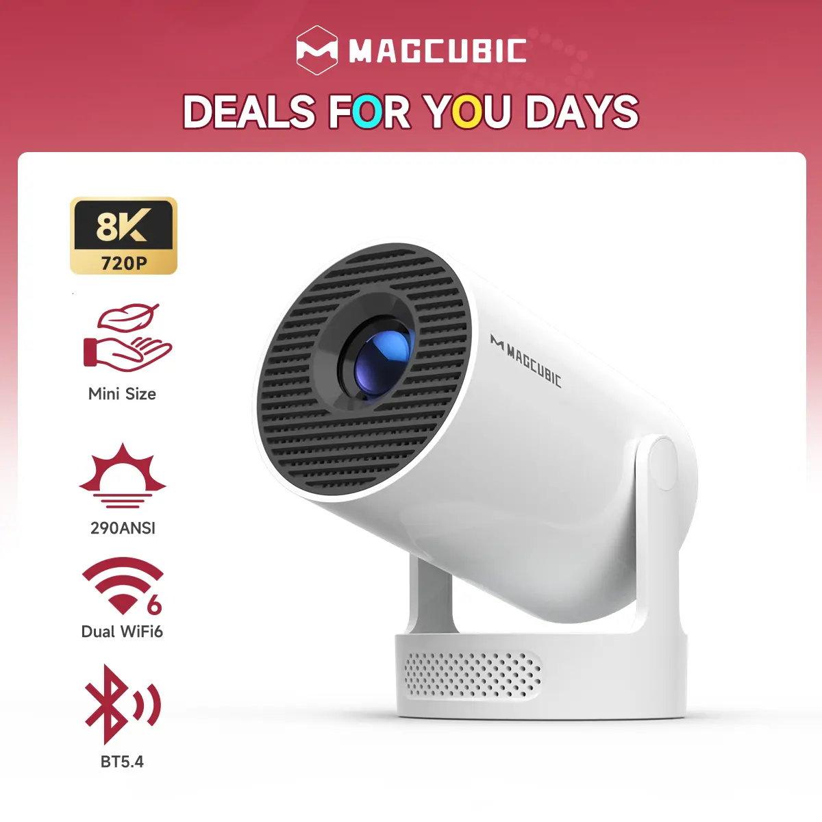 [US warehouse] Magcubic HY300Pro+ 290ANSI Projector Android 14 BT5.4 WIFI6 8K 4K Decode Native 1280*720P 0.8:1 Throw Ratio Built-in Speaker & Appstore Allwinner H726 Home Cinema Mini Smart Portable Upgraded HY300Pro #SummerFinds #DealsForYouDays