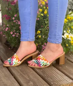 Mexican Slip On Heels. All Size Boho- Hippie Vintage Heels. Mexican Leather Sandal. Ethnic Shoes. Mexican Artisanal Latina Style Shoes.