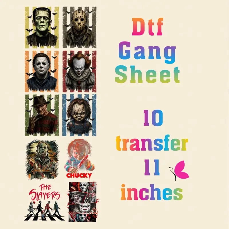 Horror DTF Gangsheet DIY Printing Accessory - Handmade Craft Material for Adult Shirt Making, Holiday Theme Decor Supplies