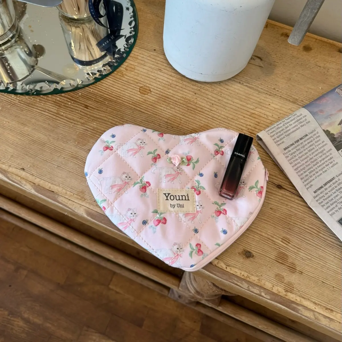 Pink French berries heart pouch Pink French berries heart pouch