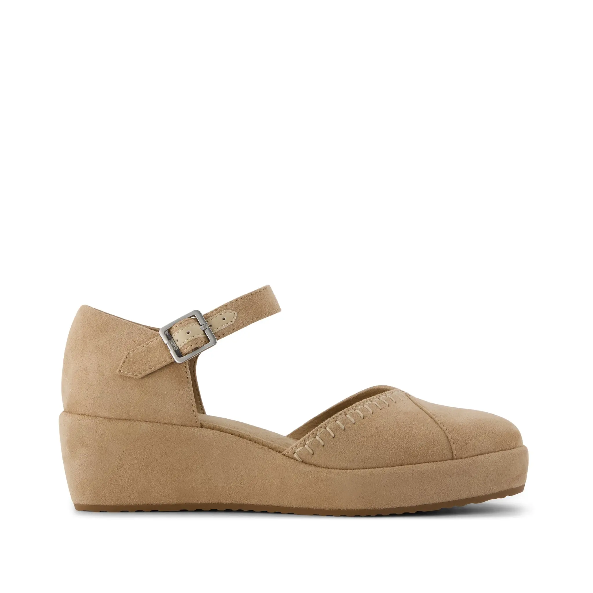 Womens Gwyneth Wedge Taupe Deco Stitch Microsuede Womens Gwyneth Wedge Taupe Deco Stitch Microsuede