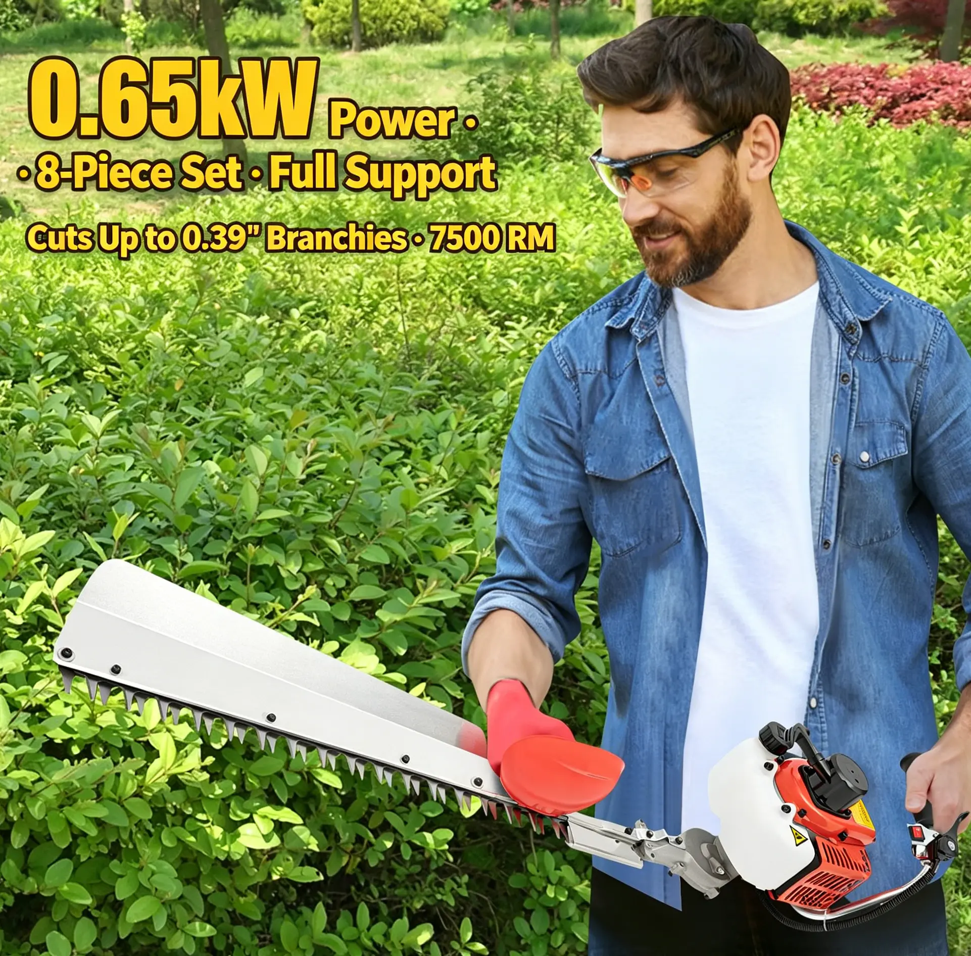 27-inch Long Blade Garden Hedge Trimmer - Battery-Free Horticultural Shrub Cutting Tool, 92*27*25 cm, Includes 1 Bilingual Manual, Suitable for Professional Horticulture Projects