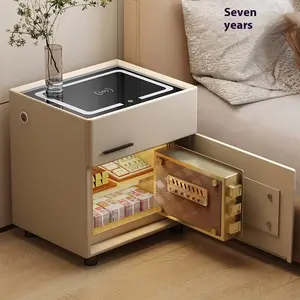 Wooden Nightstands  Gun Safe Box Key Modern Smart Bedside Table Bedroom Furniture with Drawer Hidden Money Safes Deposit Box