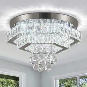 K9 Crystal Ceiling Chandelier Square Double Layer LED Light with Remote for Living Room Bedroom Kitchen QH-MC026