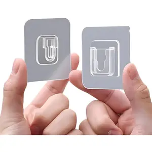 10 Pairs Clear Double-Sided Adhesive Wall Hooks - Mounted Door Hanger Kit - No Drill Sticker Hangers with Suction Cup for Bathroom, Kitchen