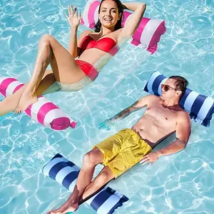 Inflatable Floating Bed, 1pc Foldable Striped Swimming Float, Multi-purpose Pool Hammock, Beach Supplies for Outdoor Swimming Pool, Pool Float Lounge
