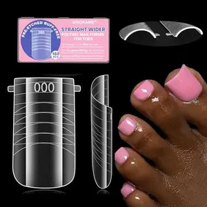 Wide Pre-etched Square Toe Dual Forms for Polygel,SINOKAME Poly Gel Toenail Forms Molds Extension Reusable,No File Needed,16 Sizes (000-13) with French Guidelines for Salon Home DIY,160Pcs