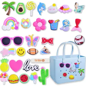 Charms for Bogg Bag, 30pcs Accessories Letters Flowers Baseball Beach Cute Decoration Bag Charms for Bogg Bag Rubber Tote Beach Bags