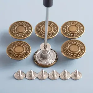 40 Pcs Adjustable Metal Jean Snap Tacks ,17 mm No-Sew Nailess Removable Metal Jeans Buttons Replacement Repair Combo Thread Rivets and Screwdriversteen fashion gift Set Waist Tightener Clip