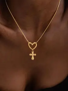 Women's Cross Heart Pendant Necklace, Classic Gold Silver Color Stainless Steel Snake Chain, Elegant Jewelry for All Seasons