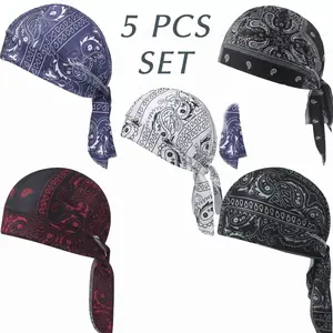 5-PCS Paisley Cooling Headscarf Cap Set, Elastic-Fit Sports Hat & Outdoor Accessories, Hand-Washable Multifunctional Safety Helmet Liner for Athletes, Motorcycle Pirate Head Wrap
