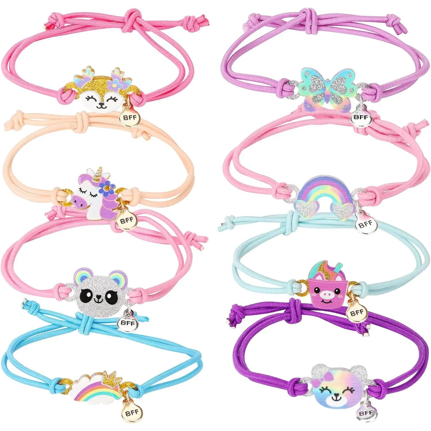 L-HBL005 Girls Butterfly Panda Bracelets for Kids Friendship Bracelet Jewelry Lovely Best Friend Bracelet Matching Couples Gift Unicorn Rainbow Pendants BFF String Wristband Pretend Play Bracelet Bulk Bracelet 8pcs