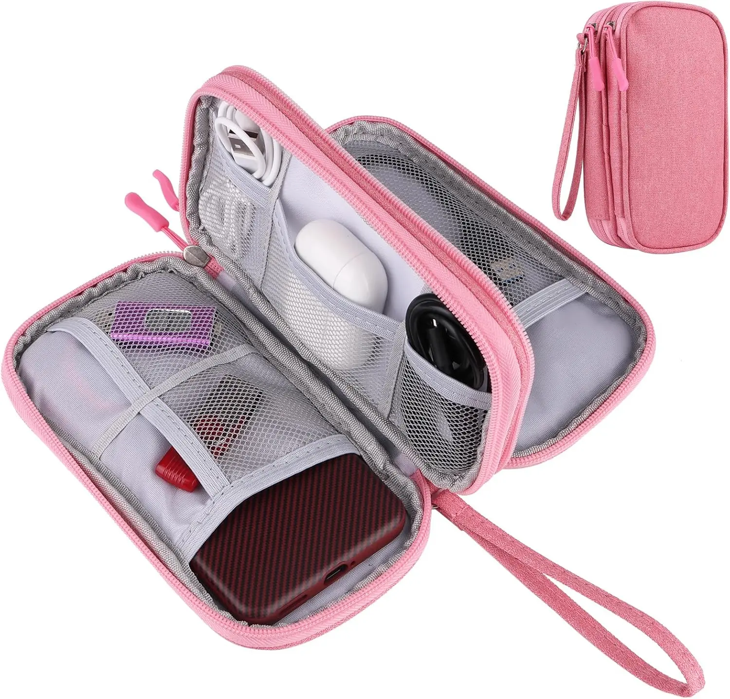 Pink Travel Gadget Bag - Ultimate  &accessories Organizer for Chargers, Phones & Memory Cards