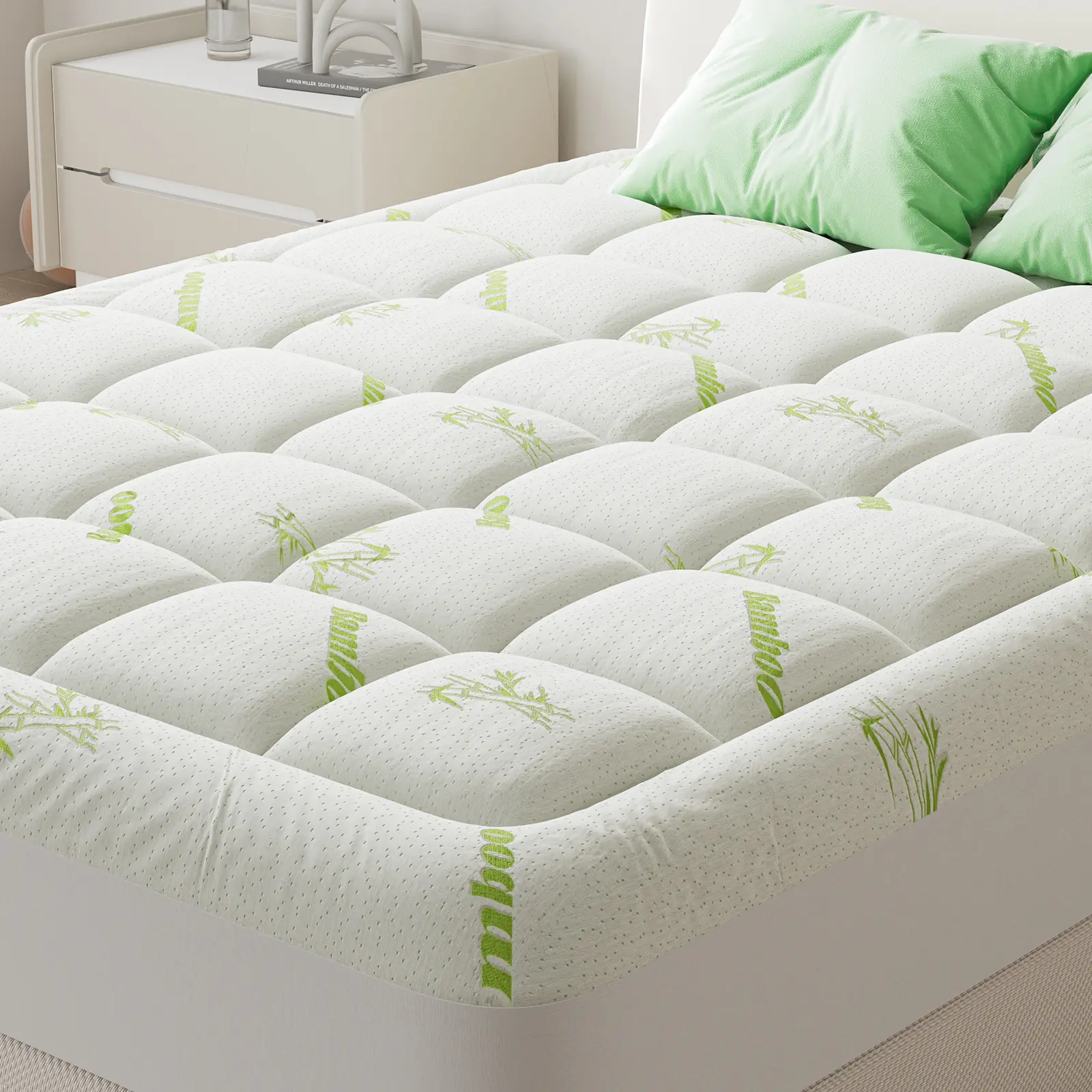 Quilted Bamboo Mattress Topper - Premium Memory Foam, Viscose from Bamboo, Cooling, Back Pain Relief, Mattress Protector for Hot Sleepers, Quilted Mattress Topper