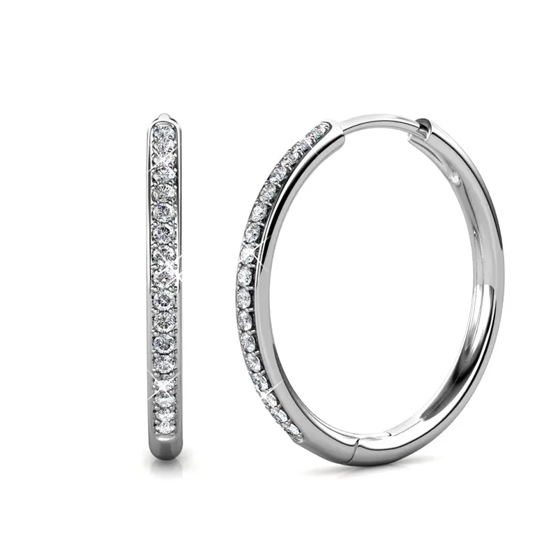 Cate & Chloe Bianca 18k White Gold Plated 25mm Hoop Earrings for Women – 34 Simulated Diamond Crystal Hoops – Hypoallergenic, Lead & Nickel Free Lightweight Earrings with Secure Latch Back – Premium Gift Box Included, American Owned Brand