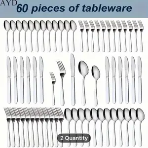 60/20pcs Stainless Steel Silverware Set - Heavy Duty Commercial Silverware for Restaurants, Weddings & Home | Dishwasher Safe, Rust-Proof, Non-Toxic | Bulk Kitchen Tableware with Gift Box The Best Gifts for Thanksgiving And Christmas