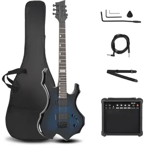Ktaxon Flame Design Electric Guitar, 36-inch Beginner Electric Guitar Kit with 20 Watt AMP, Tremolo Bar, Portable Bag, Shoulder Strap, Cable & Wrench Tool (Midnight Blue)