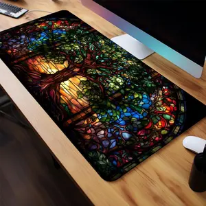 Tree Pattern Mouse Pad, 1 Count Rectangle Gaming Mouse Pad, Non-Slip Rubber Base Stitched Edge Desk Pad for Home Office Game Room Desk Accessories