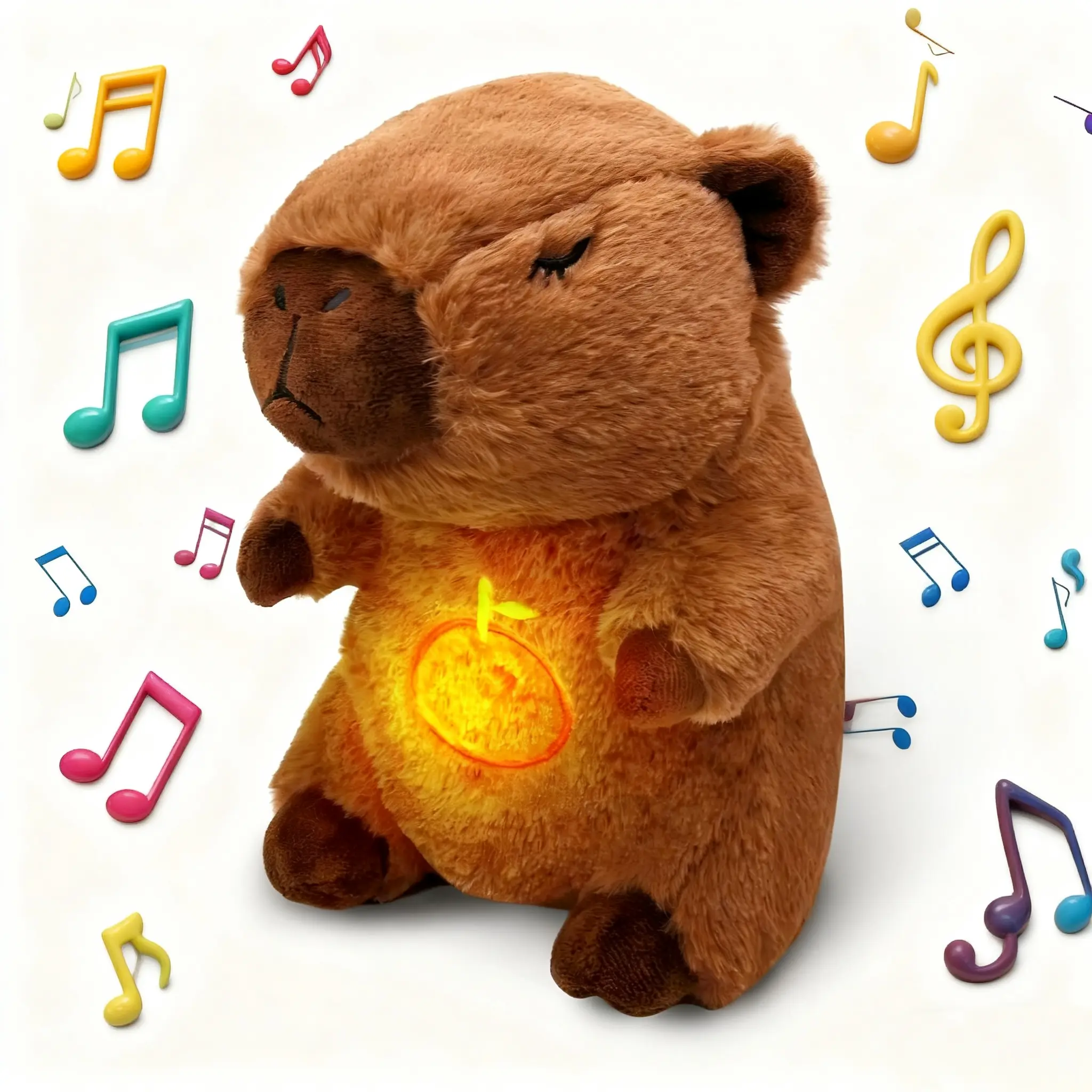 Breathing Stuffed Animal Capybara Plush, Soothe Snuggle Capybara Stuffed Animals for Kids Babies, Cute Sleeping Plushie with Realistic Breathing and Lights Music, Birthdays Gift ornament