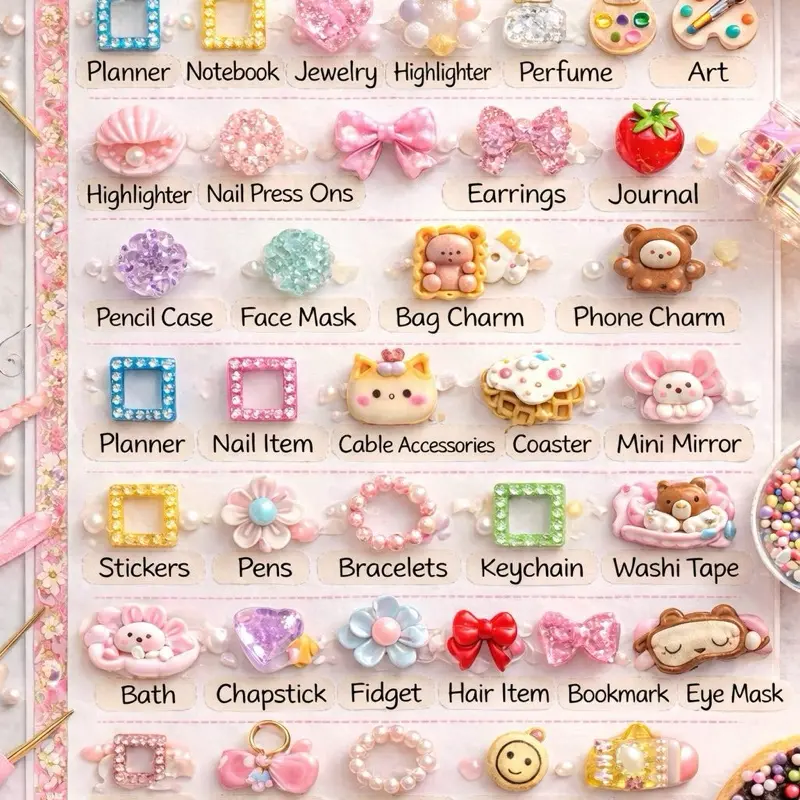 Medium box Stationary Spa Fun Items 32 Assorted Categories Planner Notebook Jewelry Highlighter Perfume Art Nail Press Ons Earrings Journal Pencil Case Face Mask Bag Charm Accessories Coaster Mini Mirror Stickers Pens and more