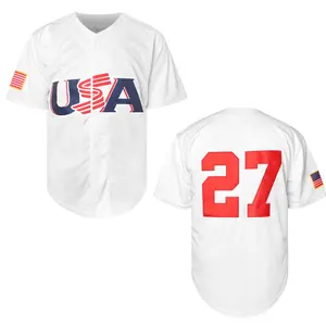 Summervibes Sporty Men's Letter Patched Baseball Jersey, Jersey Shirt, Gym Tops, Graphic Tees for Men, Loose USA Print Short Sleeve Button Sports T-shirt