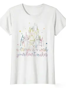 Women's Dream Castle Graphic Tee | Casual Summer Short Sleeve Crew Neck Top | Magic Kingdom Inspired T-Shirt Casual summer top, magic kingdom inspired, whimsical aesthetic, Disneybound outfit, vacation tee, everyday casual, weekend wear, beach cover-up