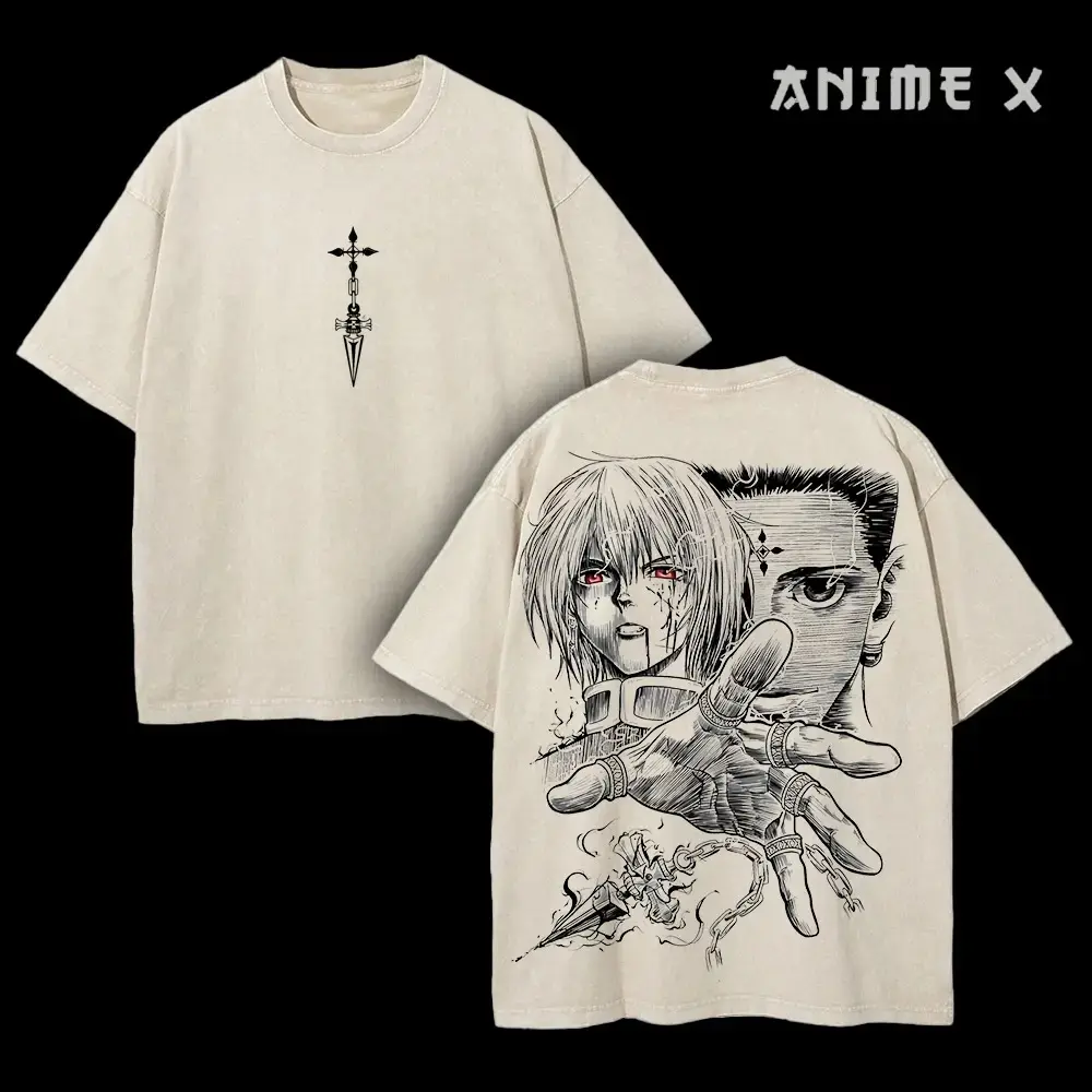 Retro Heavy Limited Kurapika vs Chrollo Hunter X Hunter Anime Double Printed Vintage Oversized Washed Tee Unisex Oversize Anime Manga Washed Heavyweight Cotton T-shirt, Gift For Anime Fan, Anime Lover
