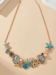 Women's Fashionable and Versatile European/american Beach Style Necklace, Seaside Shell & Starfish Design, Niche Jewelry for Everyday Wear