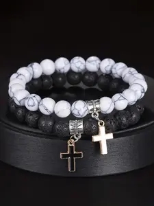 Cross Beaded Bracelet Set, Christian Faith Couple Jewelry, Street Style Stackable, Casual All Seasons Accessory, Bracelet For Couples, Stackable Bracelets