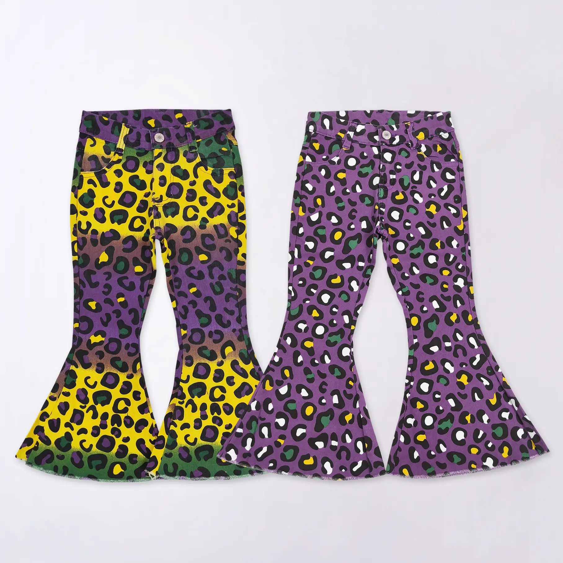 Mardi Gras leopard Flare Girls Jeans