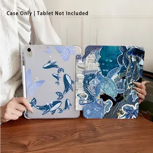 Blue Whale Butterfly Shadow Pattern, with adjustable stand and pen slot, foldable anti slip TPU protective case, suitable for Samsung, iPad mini, iPad Air, iPad Pro/iPad 10th generation, 11th generation and other series of iPad protective cases