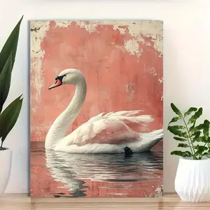 Elegant Swan Canvas Wall Art for Living Room & Bedroom Decor - Modern Rustic Animal Print on Stretched Gallery Wrap - Tranquil Nature Pink Wall Decor for Home & Office Set Farmhouse
