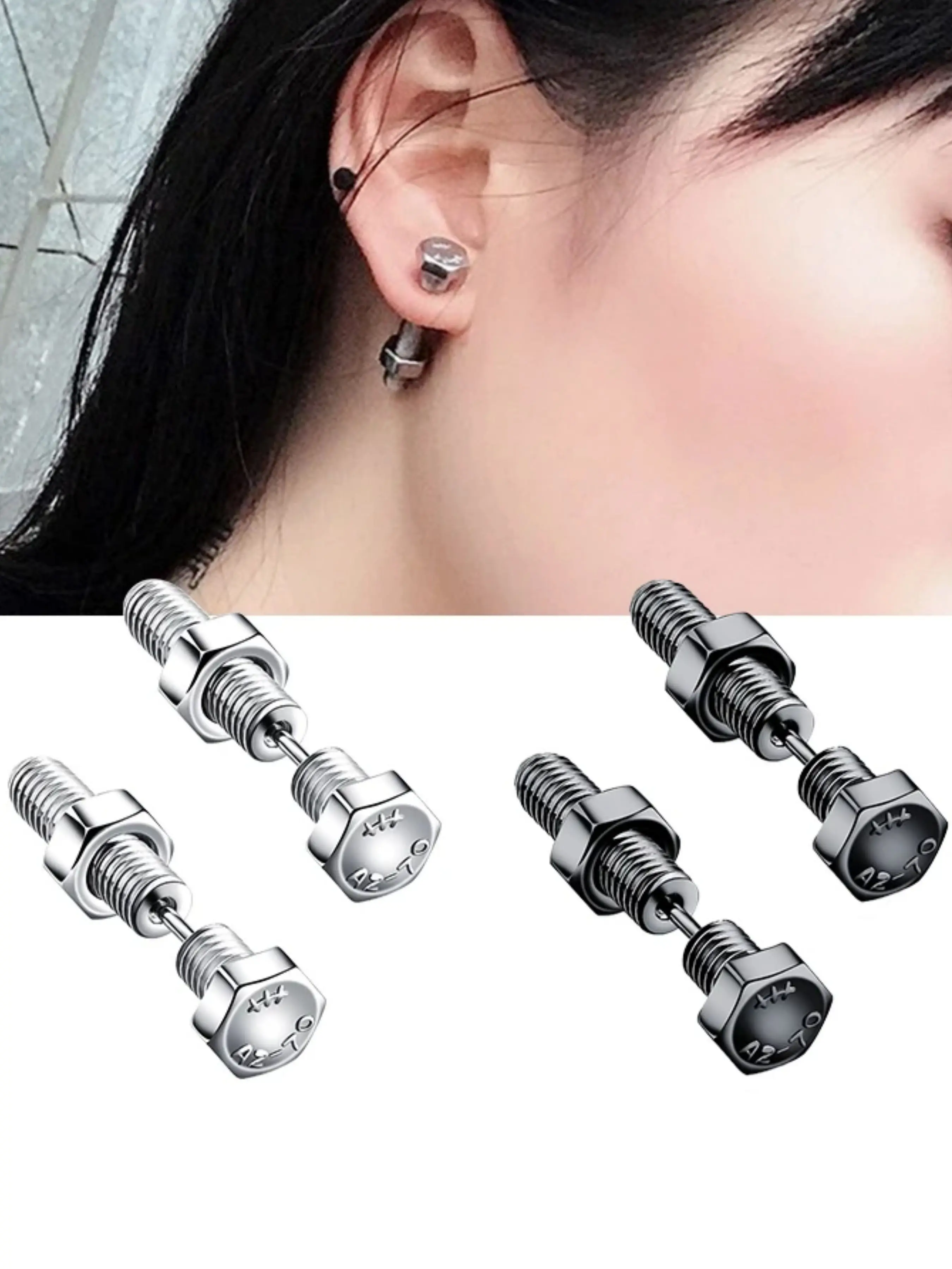 2pc New Gothic Unisex Punk Rock Stainless Steel Nail Screw Piercing Stud Earrings Novelty Piercing Jewelry Rock Piercing Jewelry Ear Studs