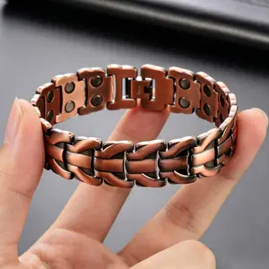 Men's Red Copper Alloy Magnetic Bracelet - 3500 Gauss Vintage Braided Adjustable Bangle, Wrist Joint Relief Accessory, Father's Day Gift for Dad