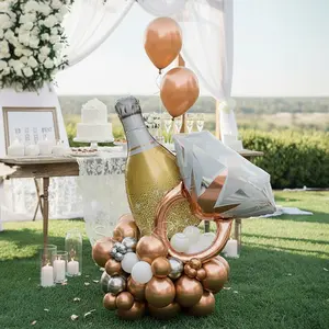 33pcs Bride Party Decoration Balloon Set, Balloon Decorations Kit, Balloon Party Supplies, Giant Champagne Bottle Foil Balloons, Rose Gold Diamond Ring Balloons, Wedding Decorations, Balloon Arch Backdrop