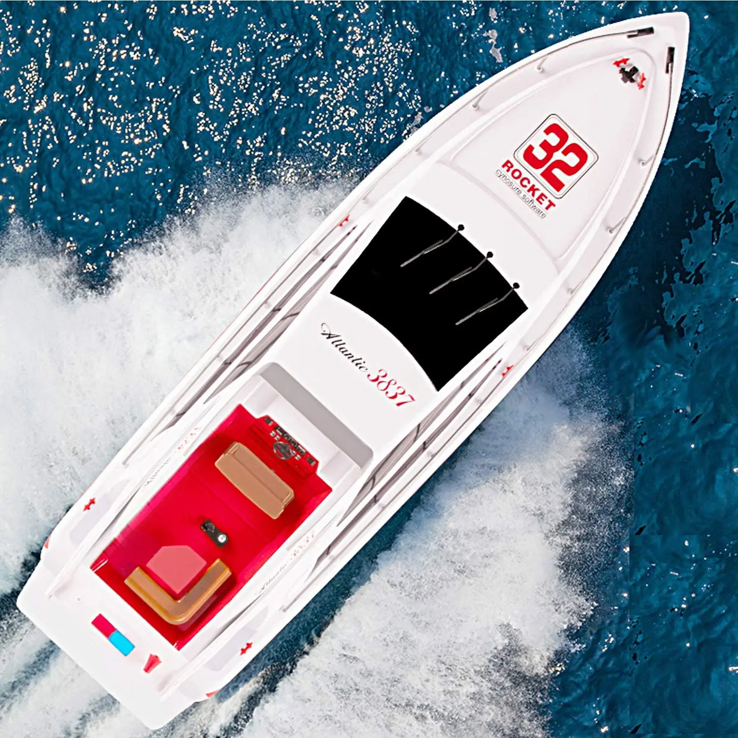 28" Atlantic Yacht Luxury Modern RC Boat - Aerodynamic Radio Remote Control Speed Watercraft, 16 mph (25 kmph), 1800mAh Battery, 10~20 Mins Runtime, Suitable for Lakes, 1 X Rc Boat