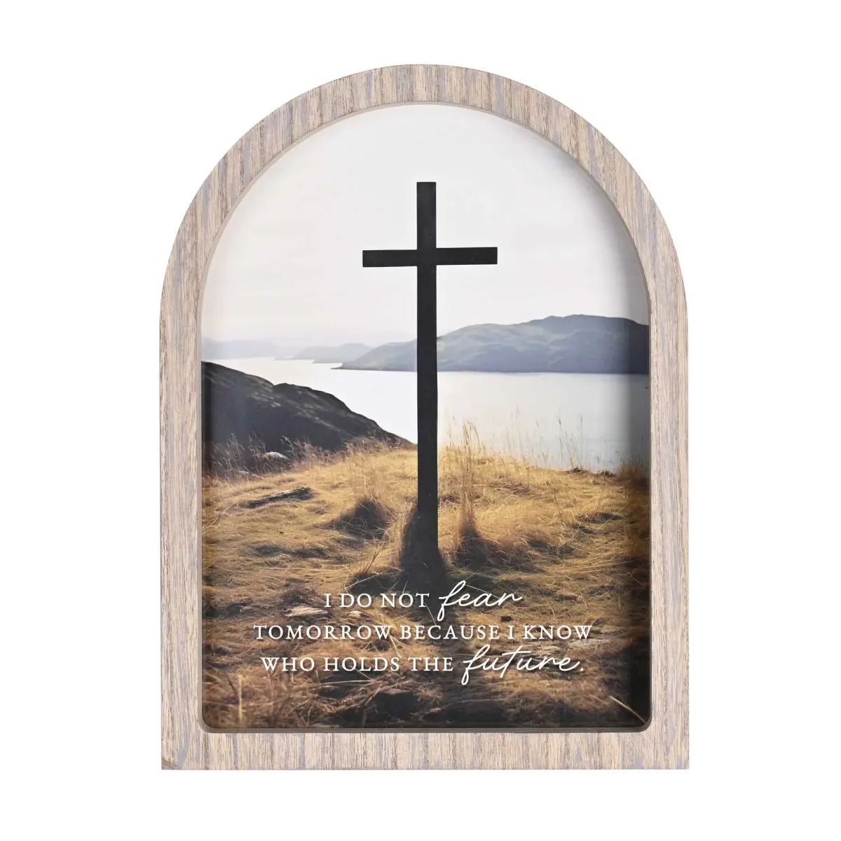 360 Stand Arch Cross Photo Frame - 11x15 Framed Religious Decor with Glass, Cross Design, Mountain Scene, 360-Degree Stand, "I Do Not Gray" Artwork for Wall Display, Religious Decoration, Affirmational Quote Wall & Tabletop Frames