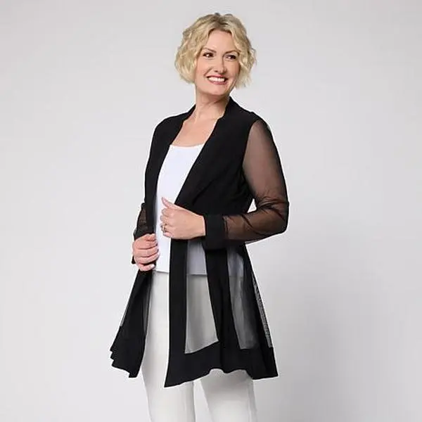 Nina Leonard Open Front Long-Sleeve Cardigan
